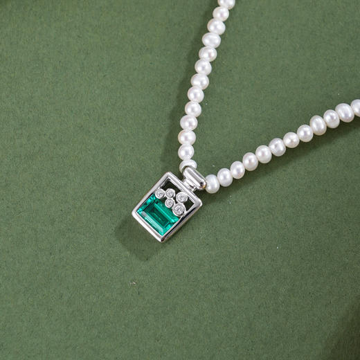 子佩集【青岚拾光】银S925珍珠惜王妃项链【ZZXL015】2.8mm珠绿方块2601 商品图1