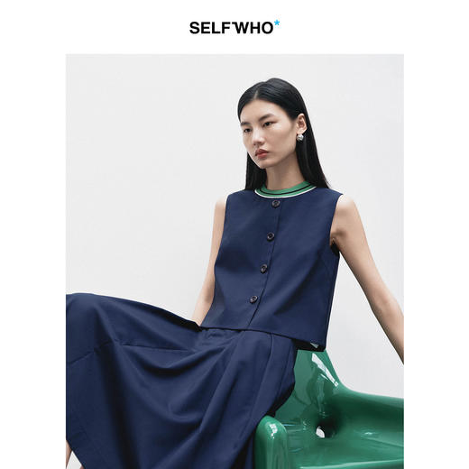 SELFWHO天丝绵羊毛混纺撞色毛织领背心女2026夏新款减龄时髦上衣 商品图2