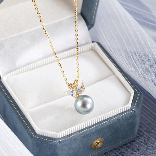 子佩集【天鹅之爱】银S925珍珠惜王妃套链【P1556A】9mm珠镀金黑珠天鹅2601 商品图0