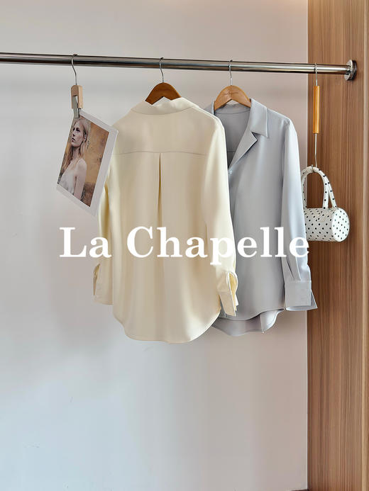专柜实拍【抗皱免烫】拉夏贝尔/La Chapelle垂感高级！简约通勤百搭翻领排扣弧形下摆长袖衬衫短外套 商品图5