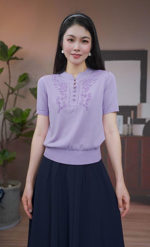 司歌国风弹力绣花针织衫上衣轻薄透气收腰女夏G93G3842 商品图0