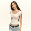 Ariseism 美式复古蕾丝边印花短袖T恤女夏季新款修身上衣 商品缩略图3