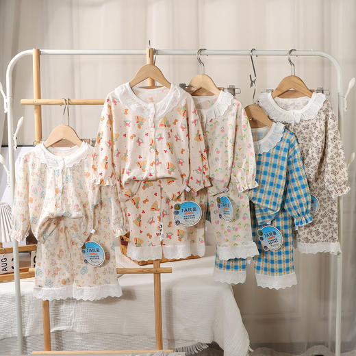 其其宝宝儿童亲子装弹力棉纱宝宝春夏家居服套装韩版花边潮童女宝空调服73-180★娃娃优选 商品图3