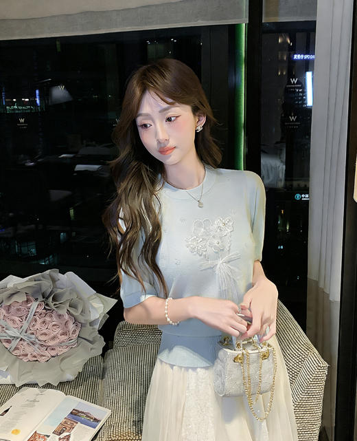 张心子【花与爱丽丝】圆领立体花蕾丝减龄软糯针织衫上衣 U2603041 商品图10