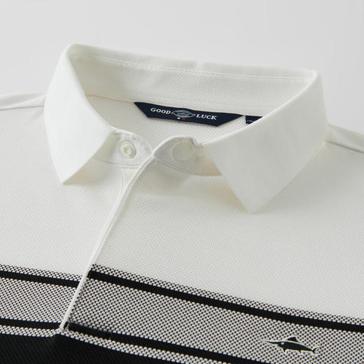【桑蚕丝】德鲨白色短袖翻领T恤男2026夏新款弹力上衣条纹POLO衫 商品图3
