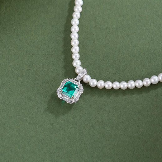 子佩集【绿野之诗】银S925珍珠惜王妃项链【ZZXL011】2.8mm珠绿方块2601 商品图1