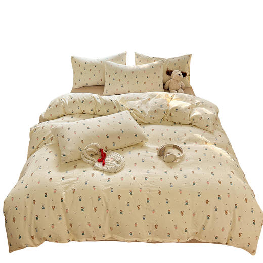 【A类母婴级40支四件套】夏季韩系古法水洗棉四件套被套床单床笠 商品图4