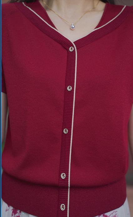 司歌针织衫轻薄透气收腰上衣v领夏女天丝G93G3951 商品图4