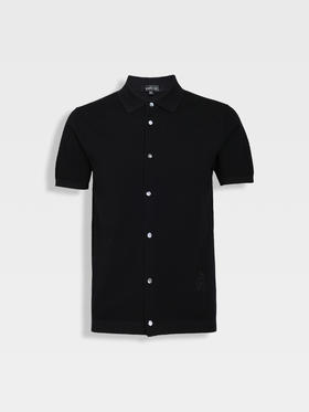 callisto璀璨黑百分百长绒棉POLO翻领针织开衫