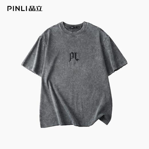 PINLI品立2026夏季新款字母印花圆领短袖T恤男士上衣BG262111502 商品图1
