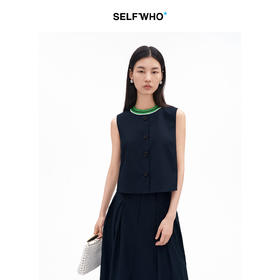 SELFWHO天丝绵羊毛混纺撞色毛织领背心女2026夏新款减龄时髦上衣