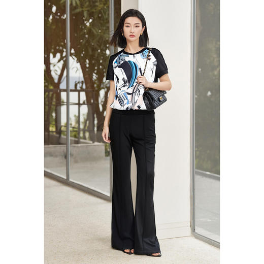 米思阳2026夏季新款小众艺术定制印花拼接T恤显瘦微喇休闲裤套装5M25BG3663 商品图1