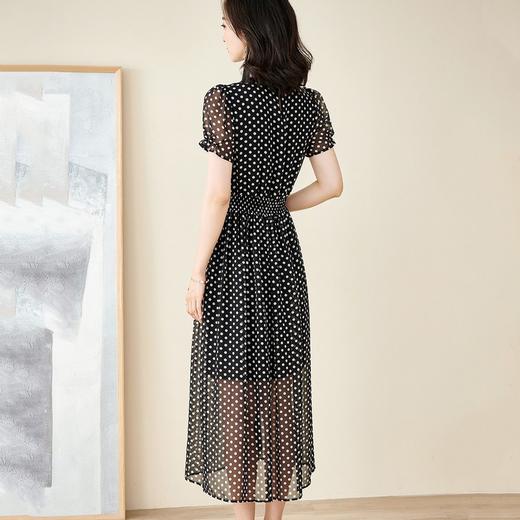 米思阳新款复古优雅波点雪纺裙中长款收腰显瘦连衣裙5M21BL1249 商品图4