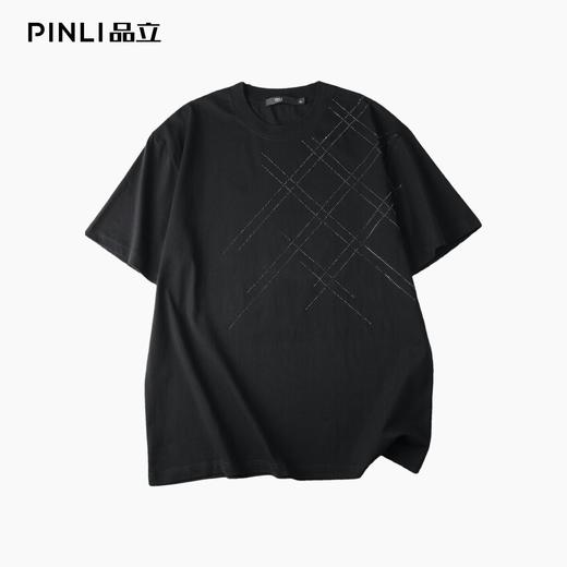 PINLI品立2026夏季新款男士几何图形烫钻圆领落肩短袖T恤上衣潮牌BG262111505 商品图1