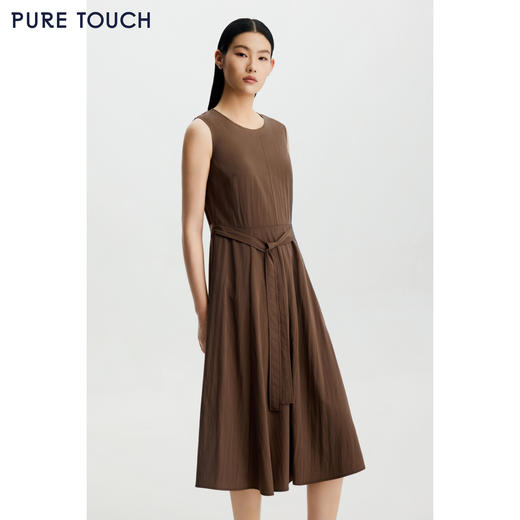 PURE TOUCH女装26春夏新款圆领无袖连衣裙系带收腰中长款过膝长裙 商品图1