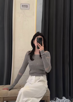 【门店同款】ENJOY春季晚宴流光一字领针织上衣 169259641