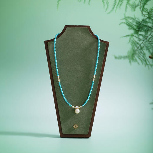 子佩集【福华如海】银S925珍珠惜王妃项链【ZZXL002】3mm蓝珠9mm大珠绿松石2601 商品图0