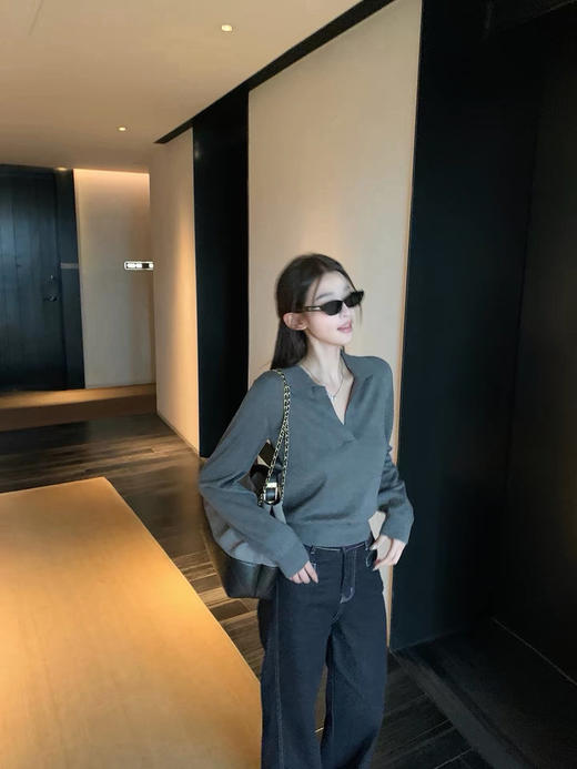 【老钱风Polo领针织衫】AMTN慵懒休闲V领长袖 商品图2