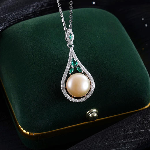 子佩集【珍爱流年】银S925珍珠惜王妃套链【PM2179-XF】10.7mm珠绿点水滴2601 商品图0