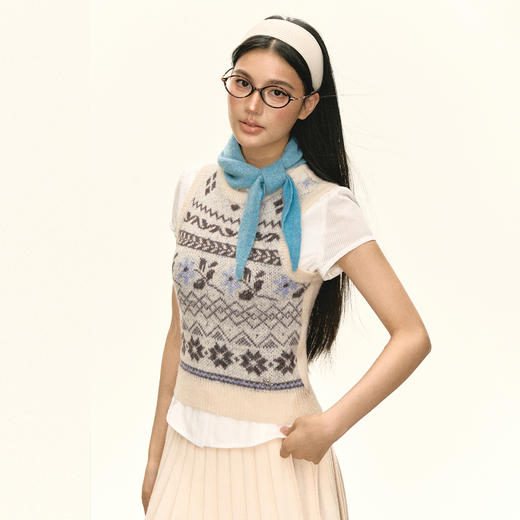 Ariseism 美式复古费尔岛马甲背心女春季新款内搭外穿上衣 商品图3