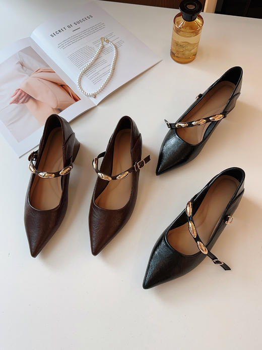 百思图同款超软牛皮金豆子小方跟尖头鞋 商品图11