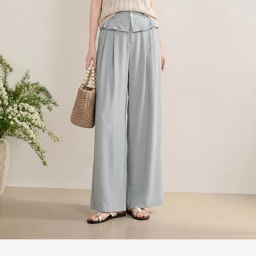 西遇花边松弛感2026年春新款设计感百褶腰头屁帘裤休闲女阔腿长裤H0060210 商品图0