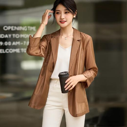 米思阳2024秋季新款简约通勤风时尚衬衫休闲宽松七分袖上衣女0559 商品图2