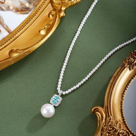 子佩集【温润之境】银S925珍珠惜王妃项链【ZZXL036】2.8mm小珠12mm大珠蓝椭圆方块2601