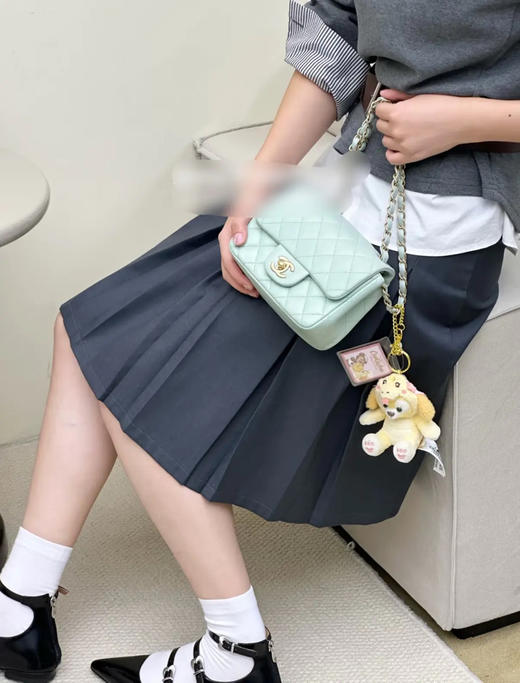 CHANEL 羊皮 薄荷绿 方胖子 斜挎包 商品图4