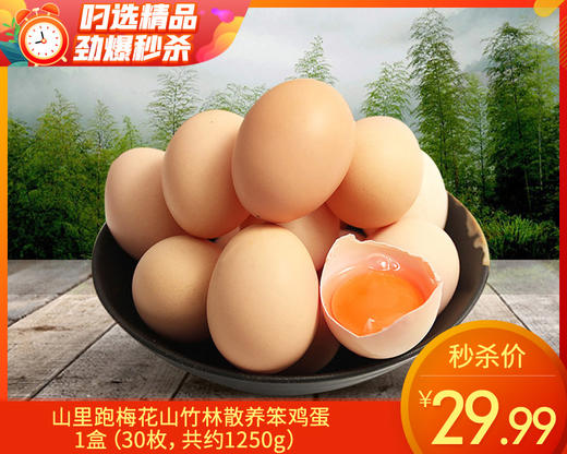 【预售-4月28日配送】山里跑梅花山竹林散养笨鸡蛋/1盒（30枚，共约1250g）生产日期：4月23日左右 商品图0