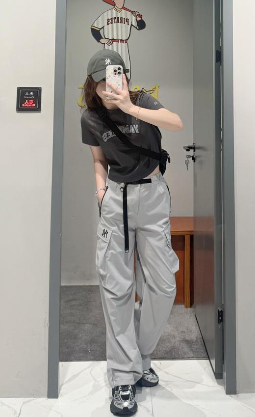 男女同款ML字母松紧腰工装长裤直筒可缩口两穿休闲裤 商品图2