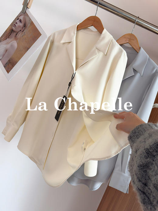 专柜实拍【抗皱免烫】拉夏贝尔/La Chapelle垂感高级！简约通勤百搭翻领排扣弧形下摆长袖衬衫短外套 商品图4