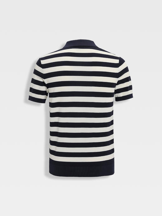 callisto藏青经典海军条纹燕子领长绒棉混纺T恤 商品图1