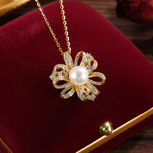 子佩集【繁花序曲】银S925珍珠惜王妃套链【XXDZ054】7mm珠镀金花朵2601 商品图0