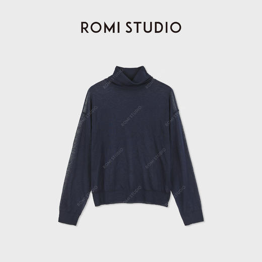 ROMI STUDIO“体感轻盈”醋酸棉舒适薄透高领针织上衣RWDSSU3056 商品图1