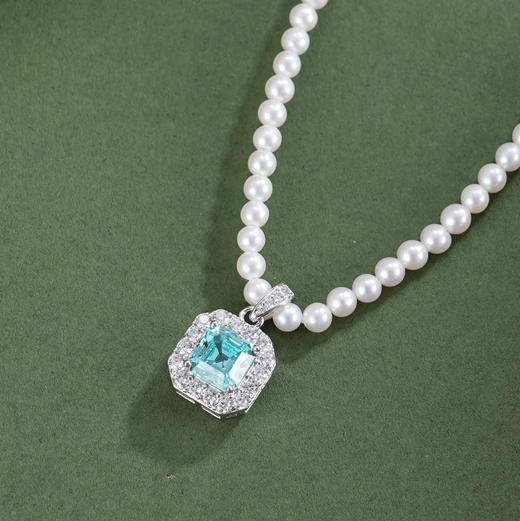 子佩集【素蓝方糖‌】银S925珍珠惜王妃项链【ZZXL018】2.8mm珠蓝方块2601 商品图1