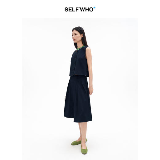 SELFWHO天丝绵羊毛混纺撞色毛织领背心女2026夏新款减龄时髦上衣 商品图1