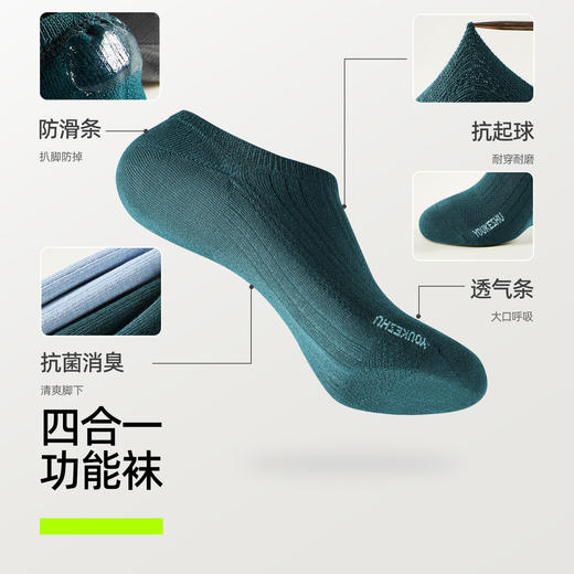 【新品上新】【网眼透气】有棵树抗菌薄款隐形不掉跟防臭男士短袜5双装-O1019 商品图2