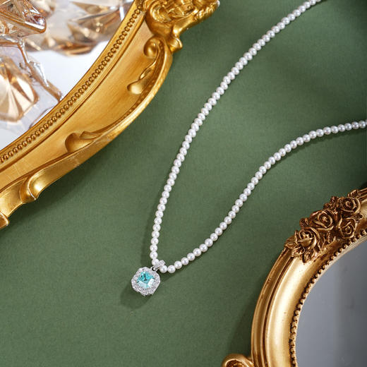 子佩集【素蓝方糖‌】银S925珍珠惜王妃项链【ZZXL018】2.8mm珠蓝方块2601 商品图0