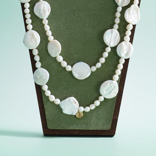 子佩集【挚恋经纬】珍珠惜王妃毛衣链【ZZMYL003】5.5mm小珠16.5mm扁珠镀金巴洛克2601 商品图1