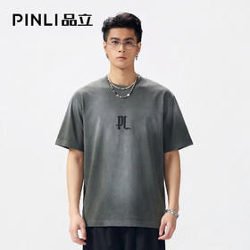 PINLI品立2026夏季新款字母印花圆领短袖T恤男士上衣BG262111504