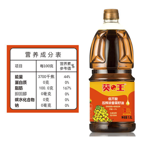 【江苏农垦】葵王丨低芥酸压榨菜籽油 1.8L 商品图2