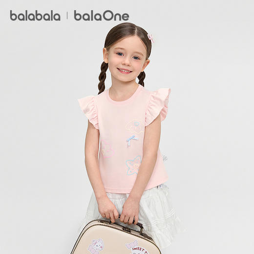 【balaOne】巴拉巴拉儿童短袖t恤2026新款夏装女童仿烫珠印花上衣 商品图0