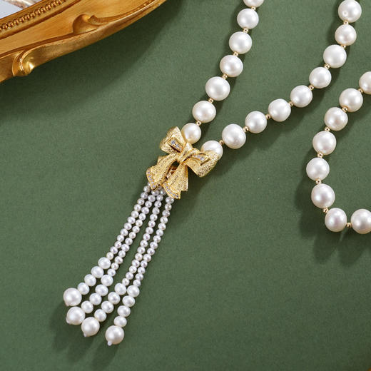 子佩集【结缘珍爱】珍珠惜王妃毛衣链【ZZMYL009】8.5mm珠镀金蝴蝶结2601 商品图1