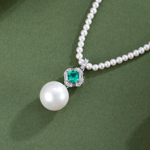 子佩集【绿境之梦】银S925珍珠惜王妃项链【ZZXL035】2.8mm小珠12mm大珠绿方块2601 商品图1