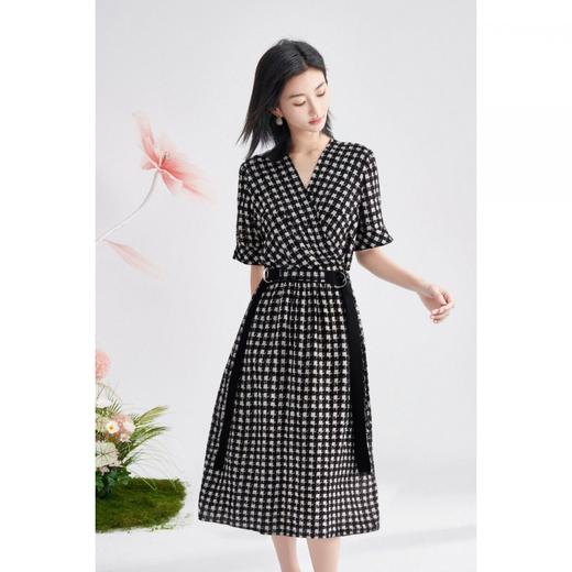 米思阳新款气质法式收腰连衣裙复古千鸟格显瘦裙子女5M25BL3687 商品图3