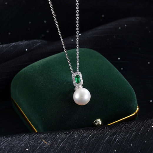 子佩集【珍情不渝】银S925珍珠惜王妃吊坠【P2864】10mm珠双色绿方块（不含链）2601 商品图13