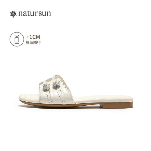 【上新】natursun精致舒适牛皮革面一字拖夏季2026新款女士休闲小香风拖鞋N26360204 商品图1
