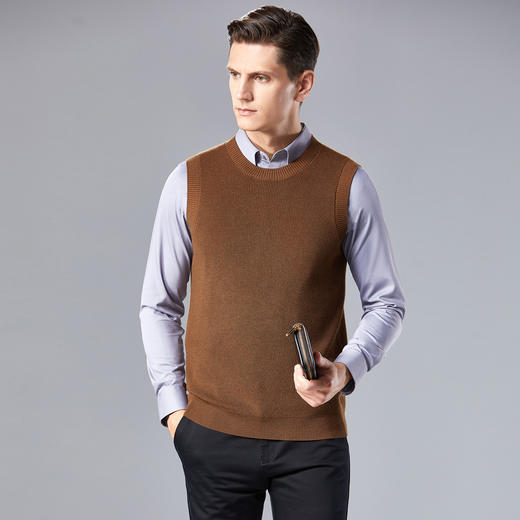 安东尼奥A&N 【元宝针】秋季纯色百搭打底羊毛马甲针织毛衣男套头无袖弹力背心3978871 商品图2