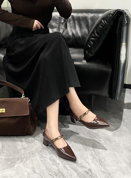 百思图同款超软牛皮金豆子小方跟尖头鞋 商品图9